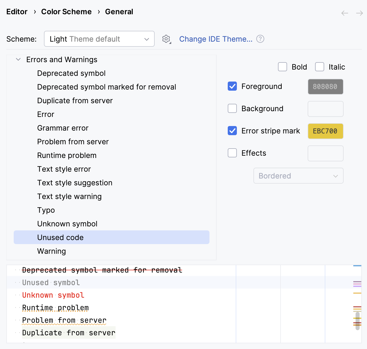 Changing error highlighting Changing error highlighting