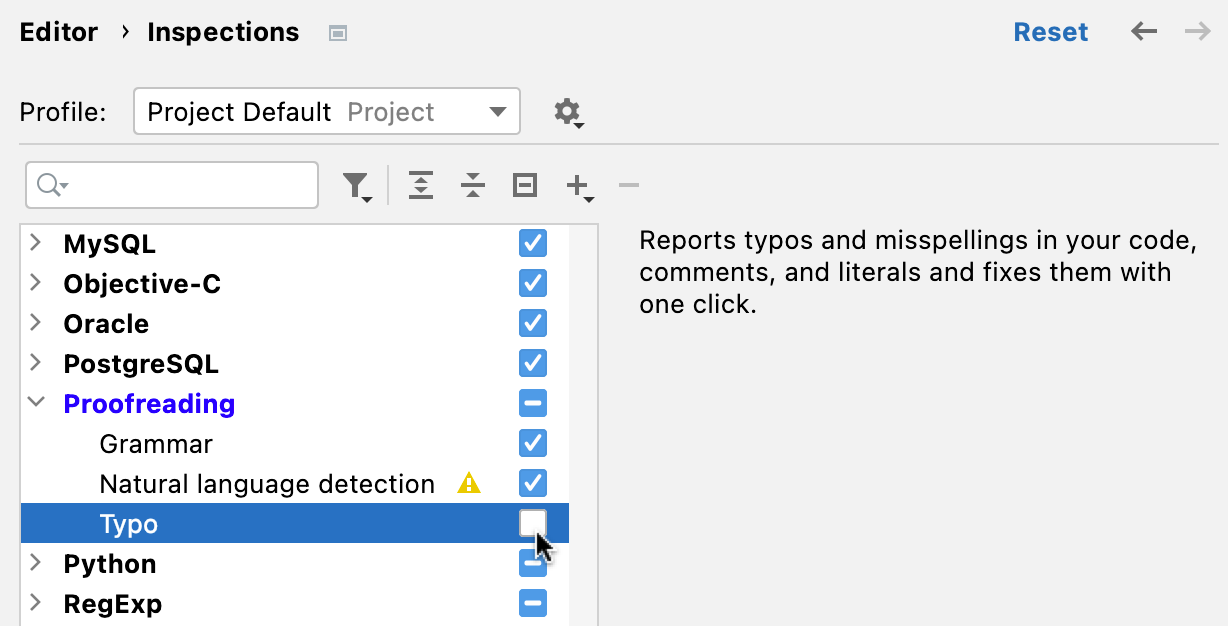 Disabling the spellcheck inspection Disabling the spellcheck inspection