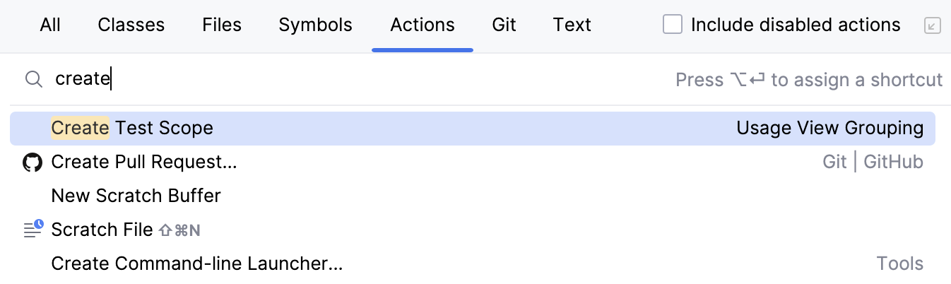 Create test scope in Find Action Create test scope in Find Action