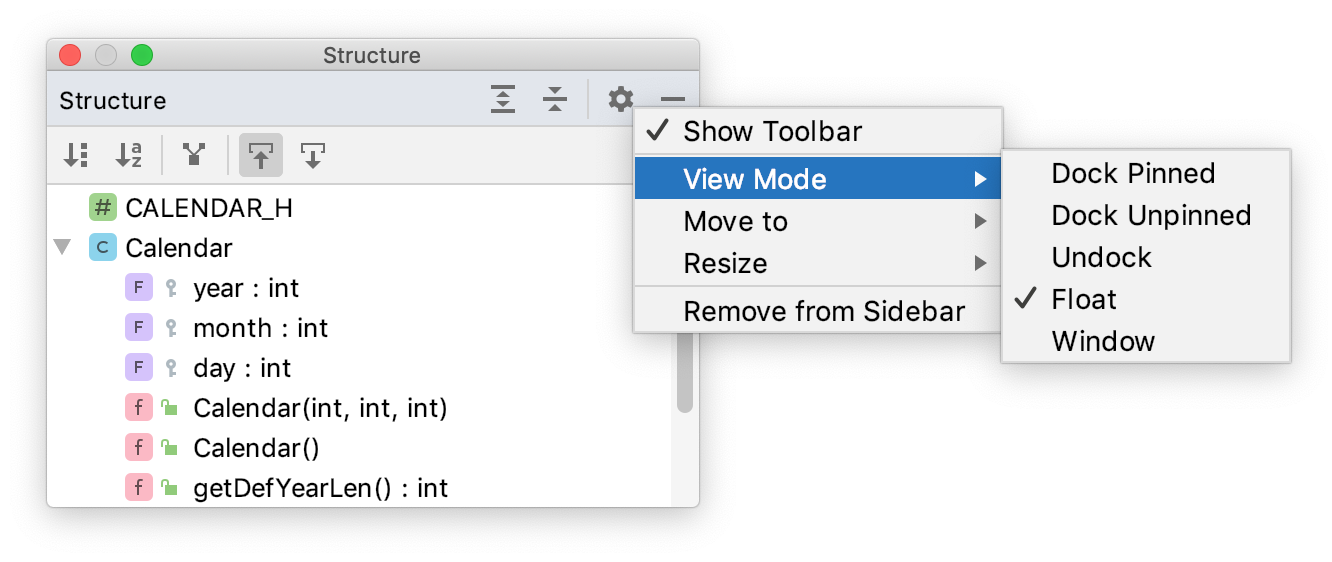 Tool window view mode Tool window view mode