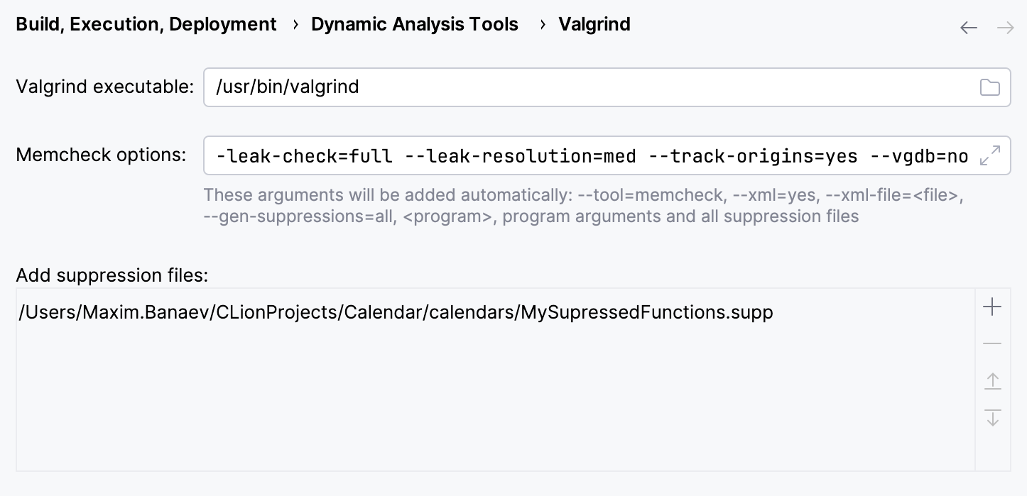 Valgrind 设置 Valgrind 设置
