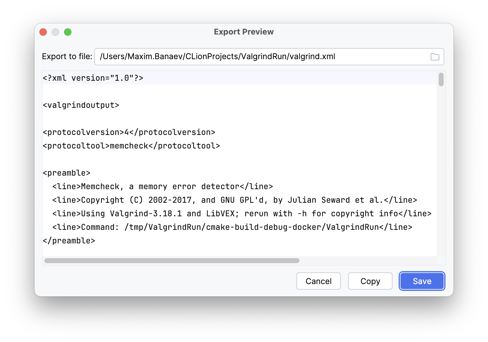 导出 Valgrind 结果 导出 Valgrind 结果