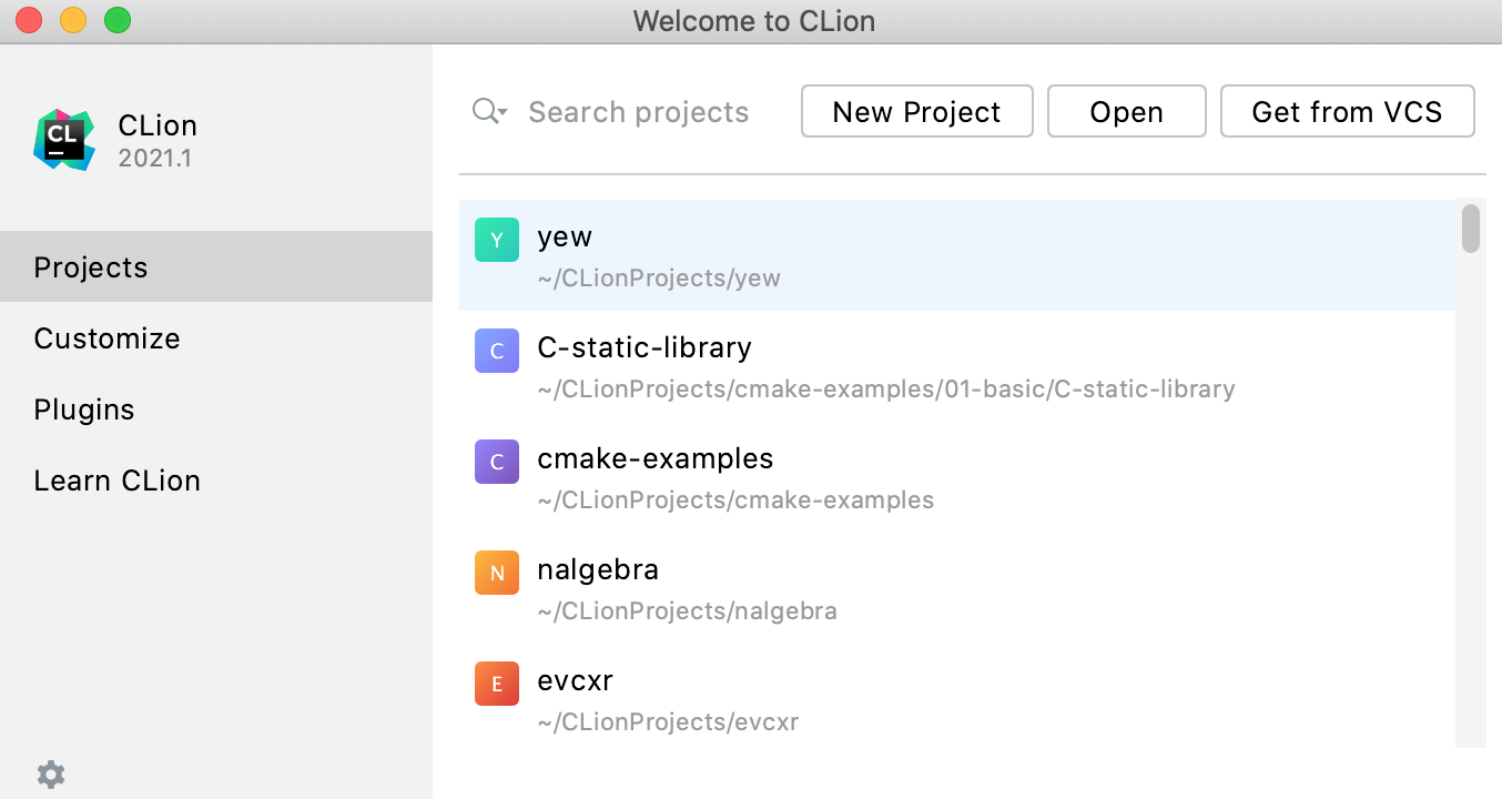 Recent projects on the Welcome screen Recent projects on the Welcome screen