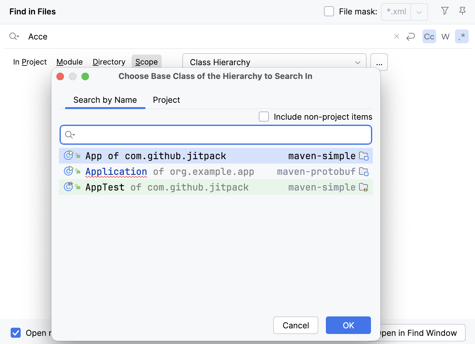 Search in class hierarchy Search in class hierarchy