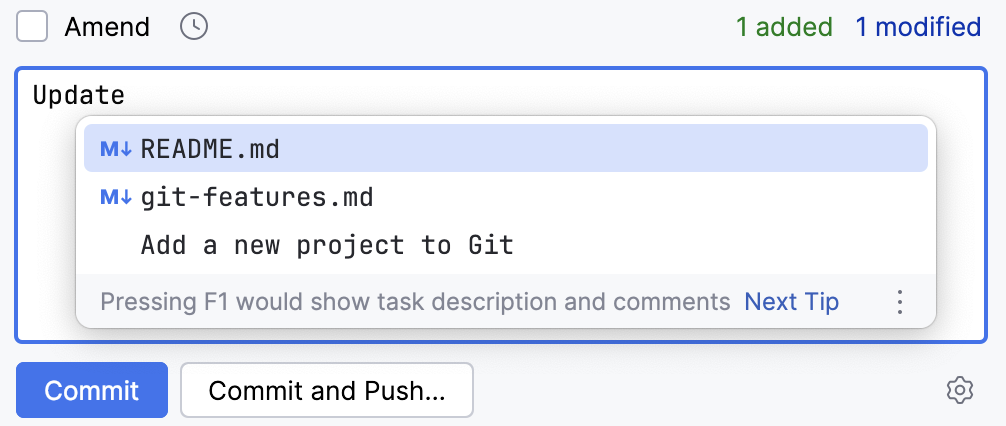 Completion in the commit message Completion in the commit message