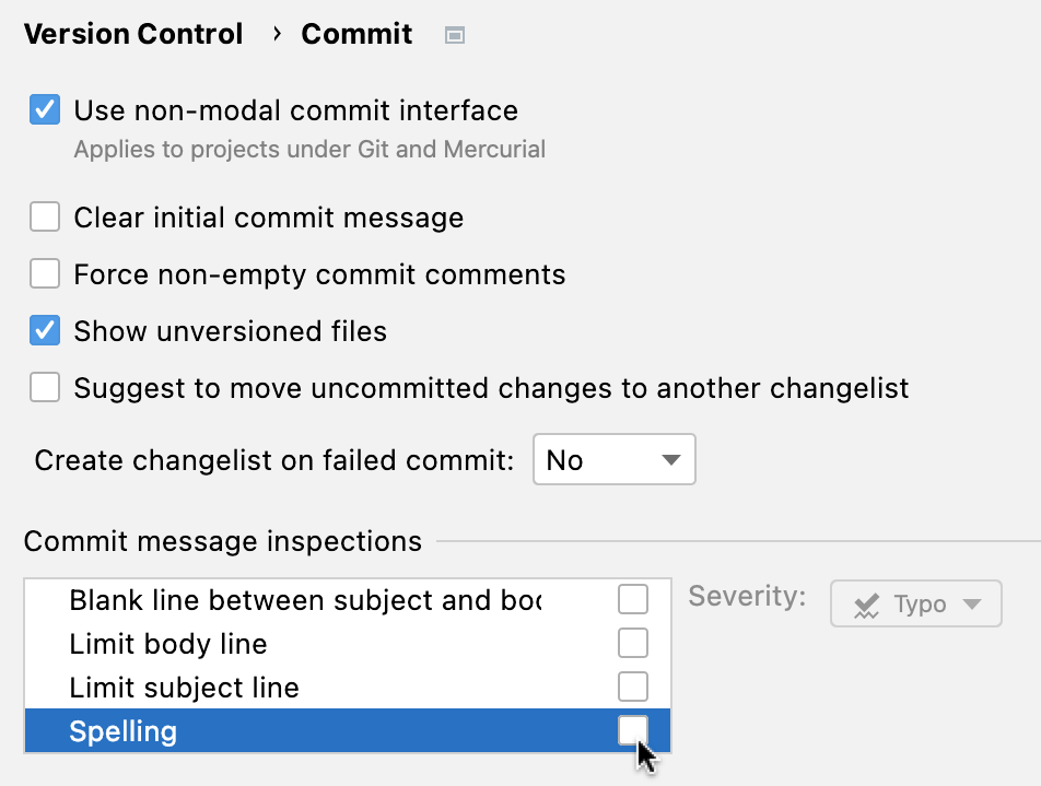 Disabling spellcheck in commits Disabling spellcheck in commits