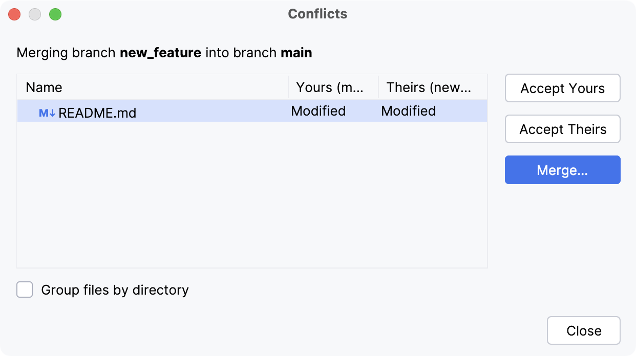 Conflicts dialog Conflicts dialog