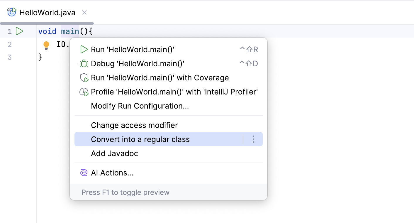 Converting compact file using a context action