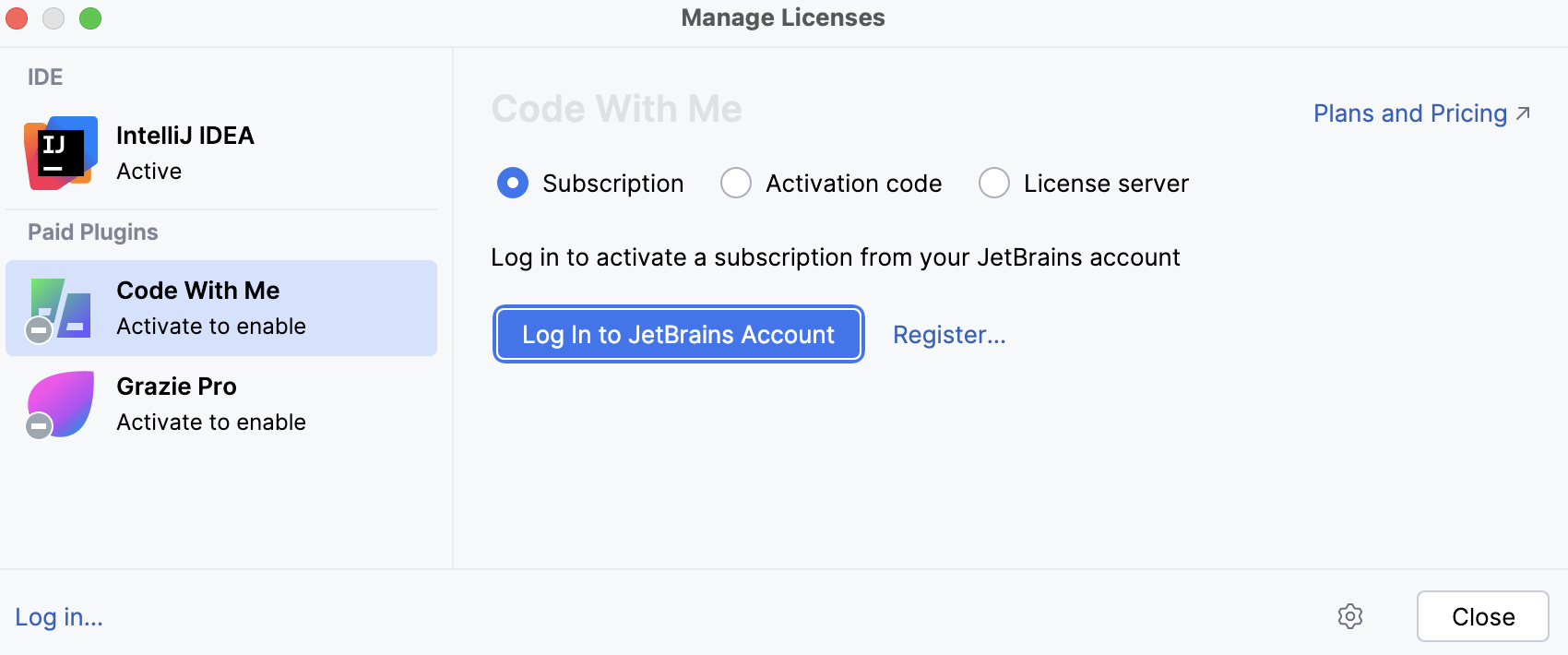 The License Activation dialog The License Activation dialog