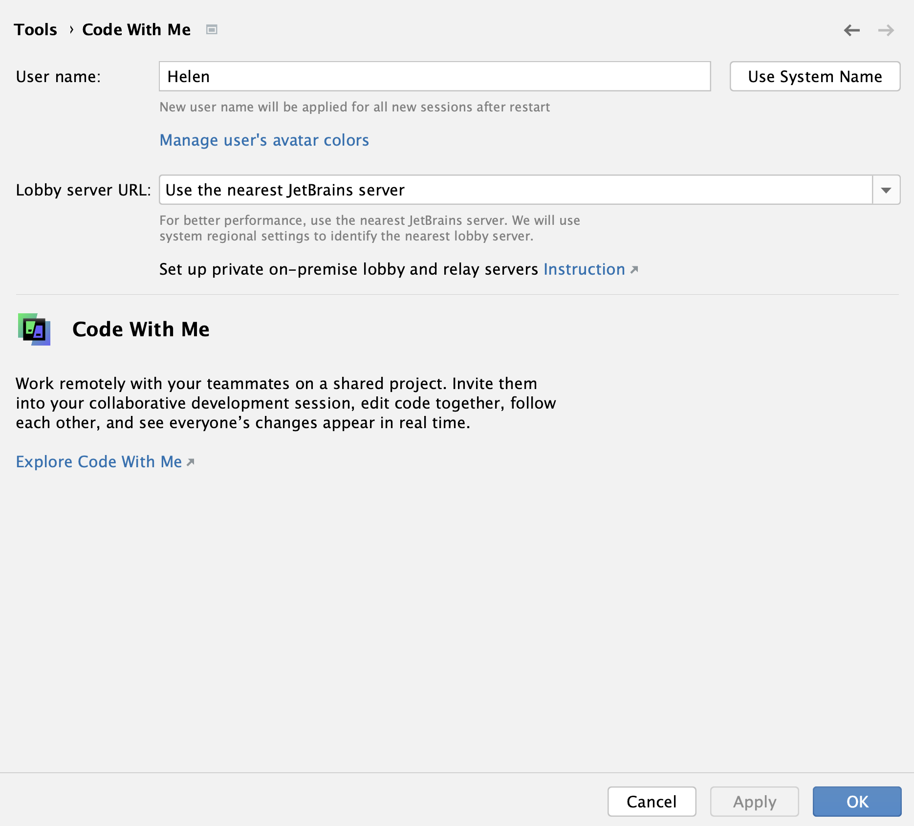 Code With Me 设置 Code With Me 设置