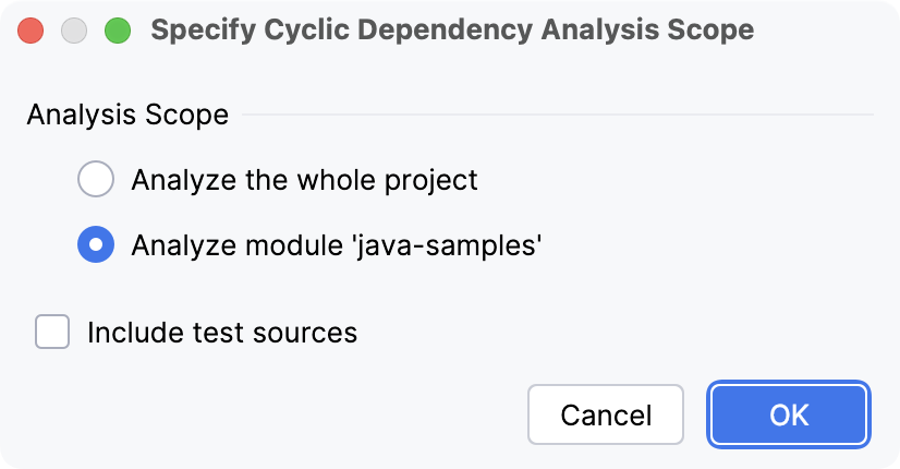 Selecting a scope for analyzing cyclic dependencies Selecting a scope for analyzing cyclic dependencies
