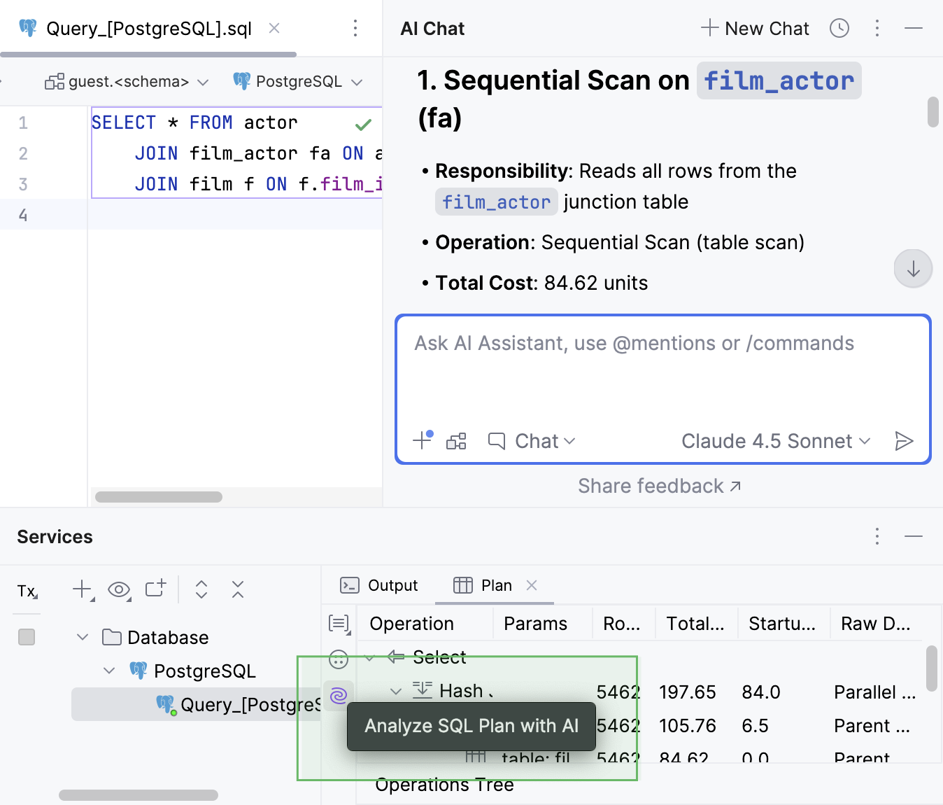 AI Assistant explaining a query plan AI Assistant explaining a query plan