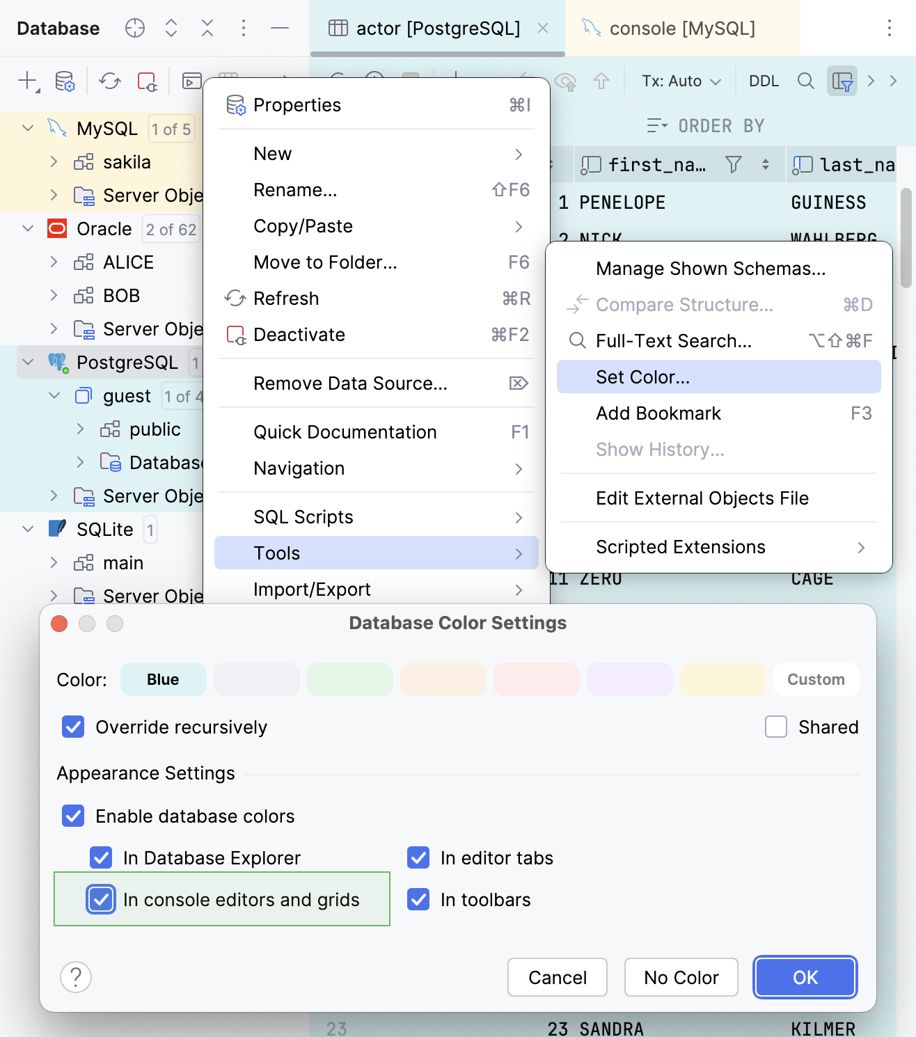 Assigning a color to code editors and grids Assigning a color to code editors and grids