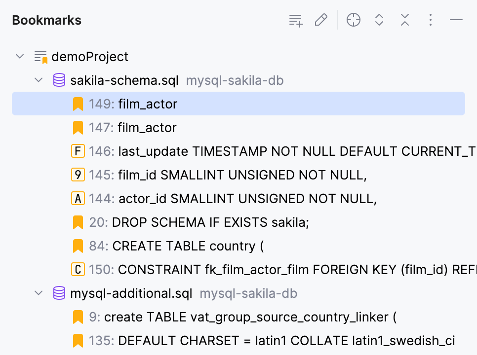 Bookmarks tool window Bookmarks tool window
