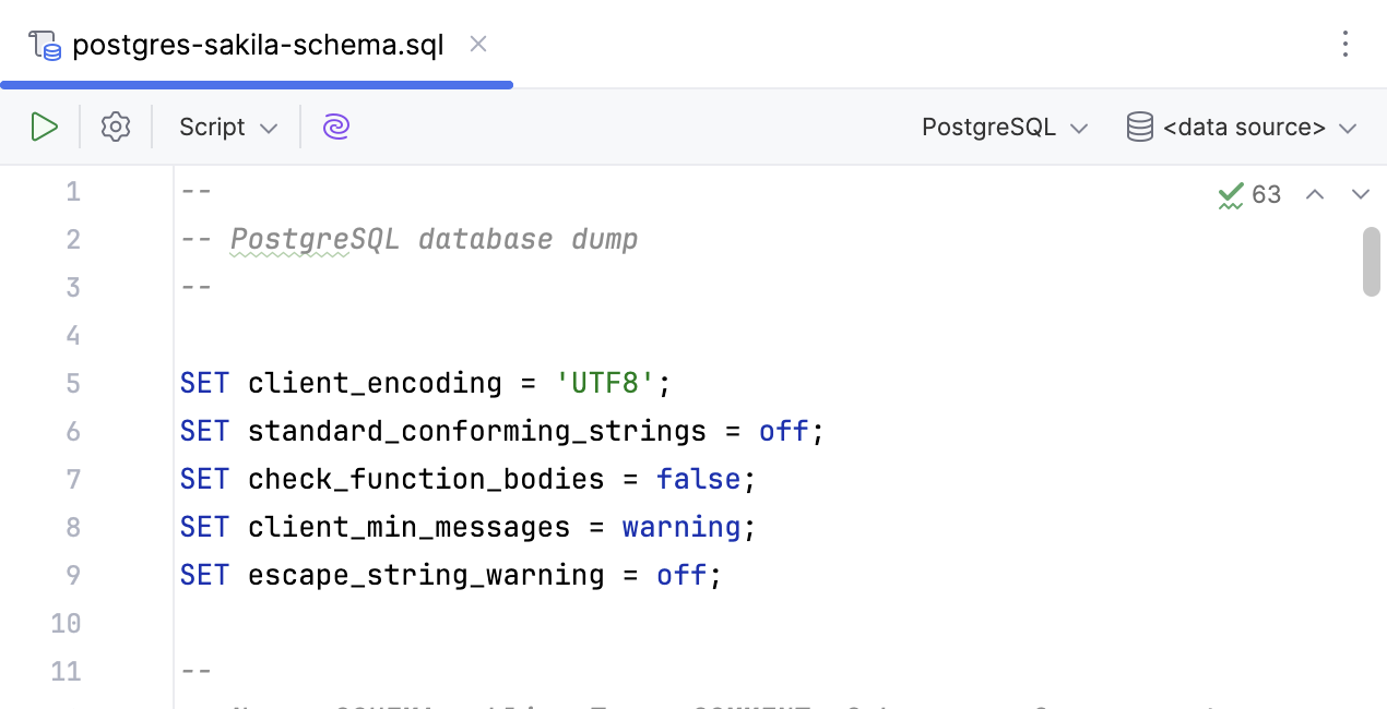 SQL file in a code editor tab
