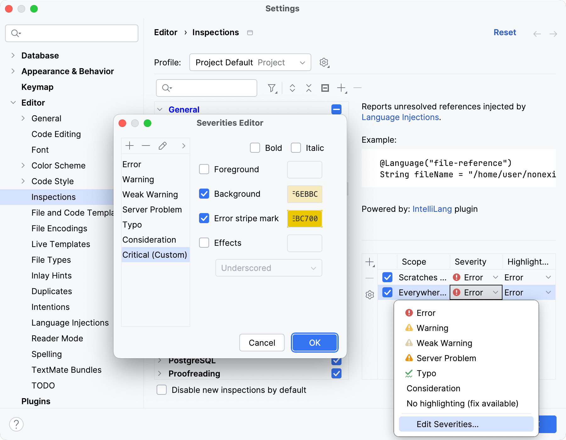 Creating a new severity Creating a new severity