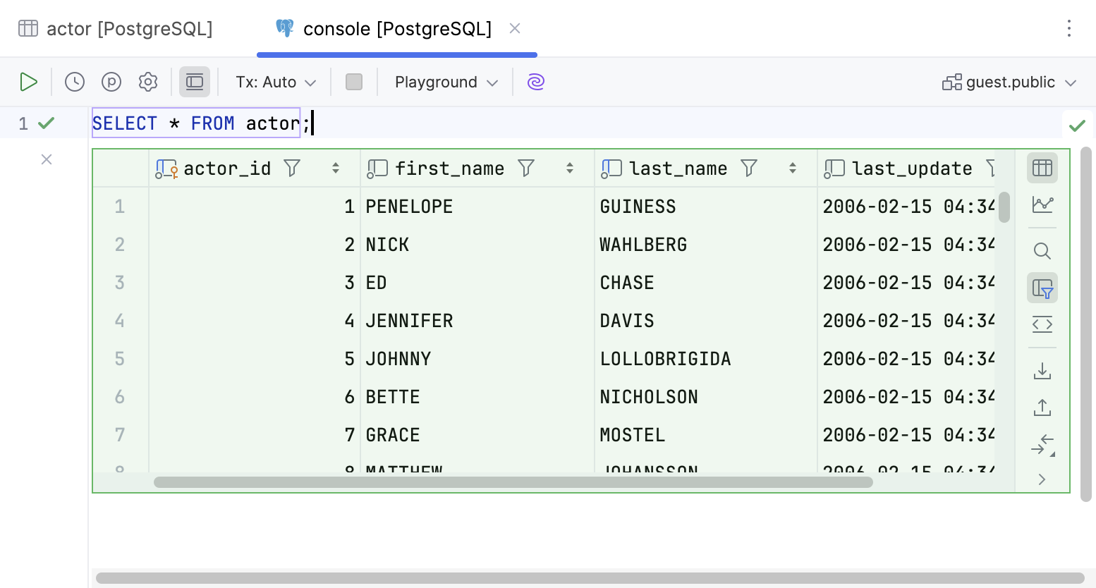 Data editor in the in-editor results
