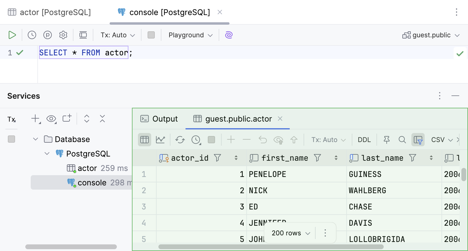 Data editor in a Result tab