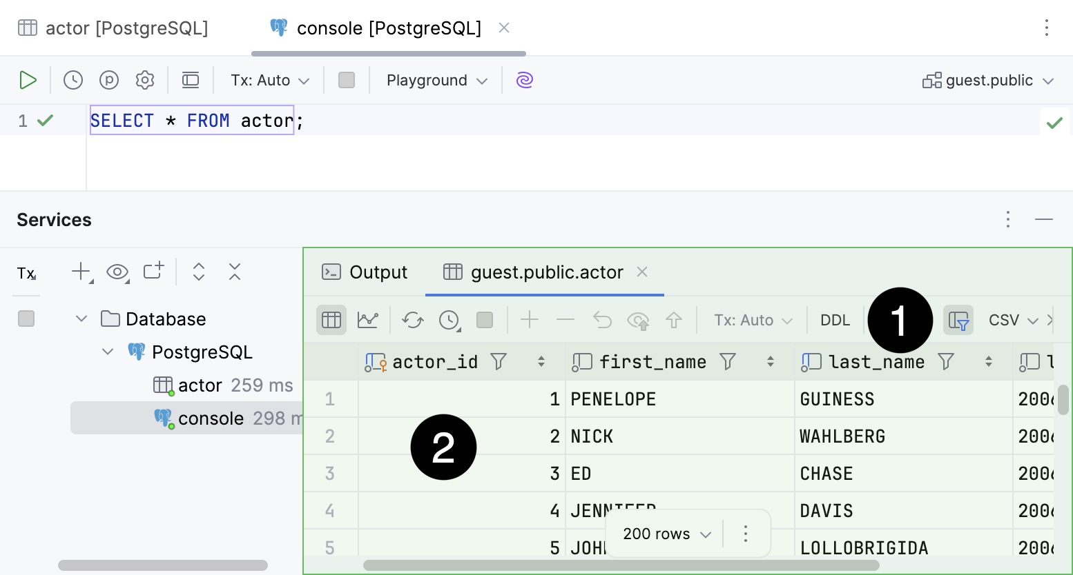 Data editor in a Result tab