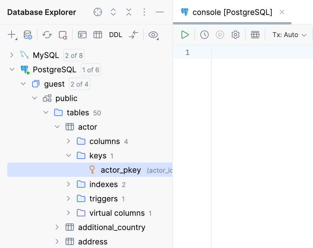 Primary keys in Database Explorer Primary keys in Database Explorer