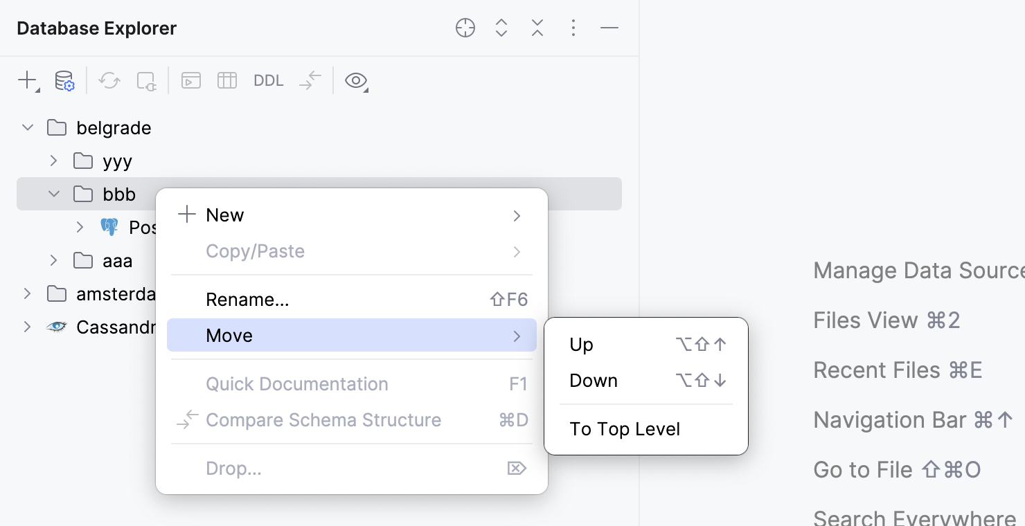 Reorder folders in Database Explorer Reorder folders in Database Explorer