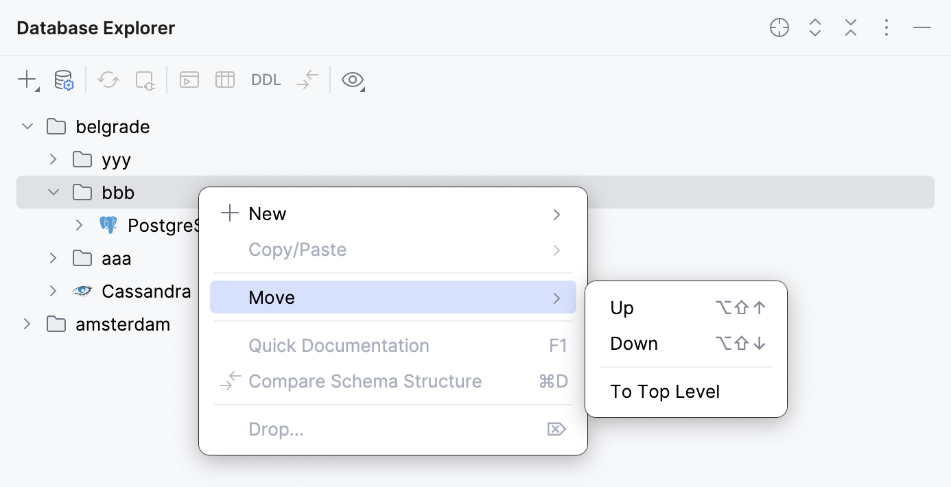 Redesigned tree in Database Explorer Redesigned tree in Database Explorer