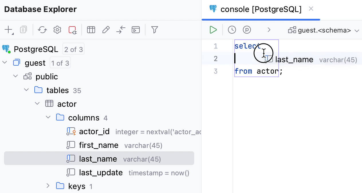 Drag column names to your code Drag column names to your code