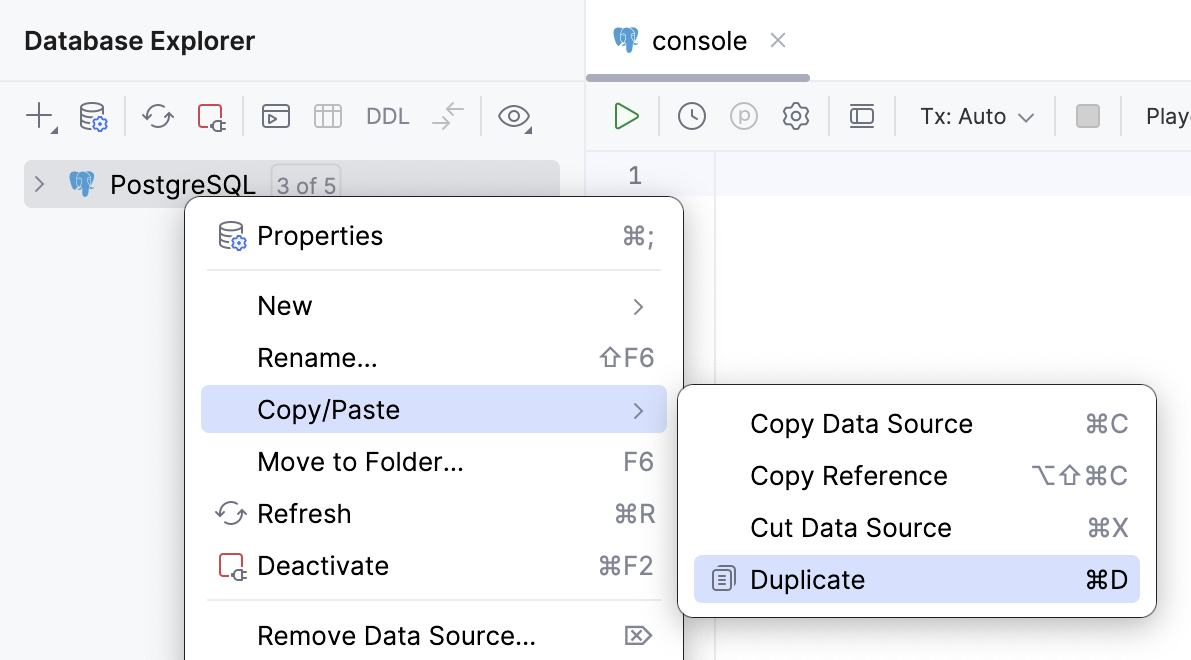Duplicate your data source in Database Explorer