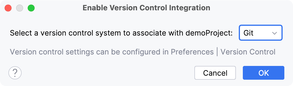 Enable version control integration Enable version control integration
