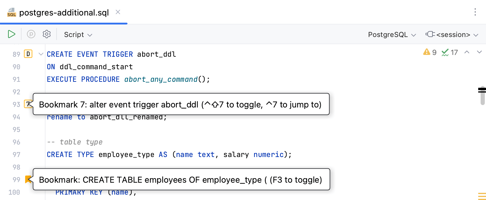 Different types of bookmarks in the gutter Different types of bookmarks in the gutter