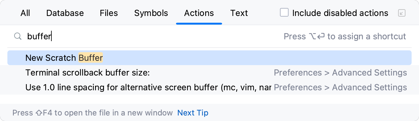 The New Scratch Buffer action The New Scratch Buffer action
