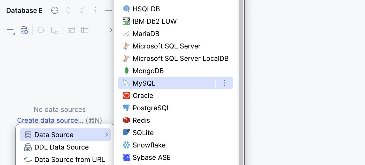 Select the mysql% data source Select the mysql% data source