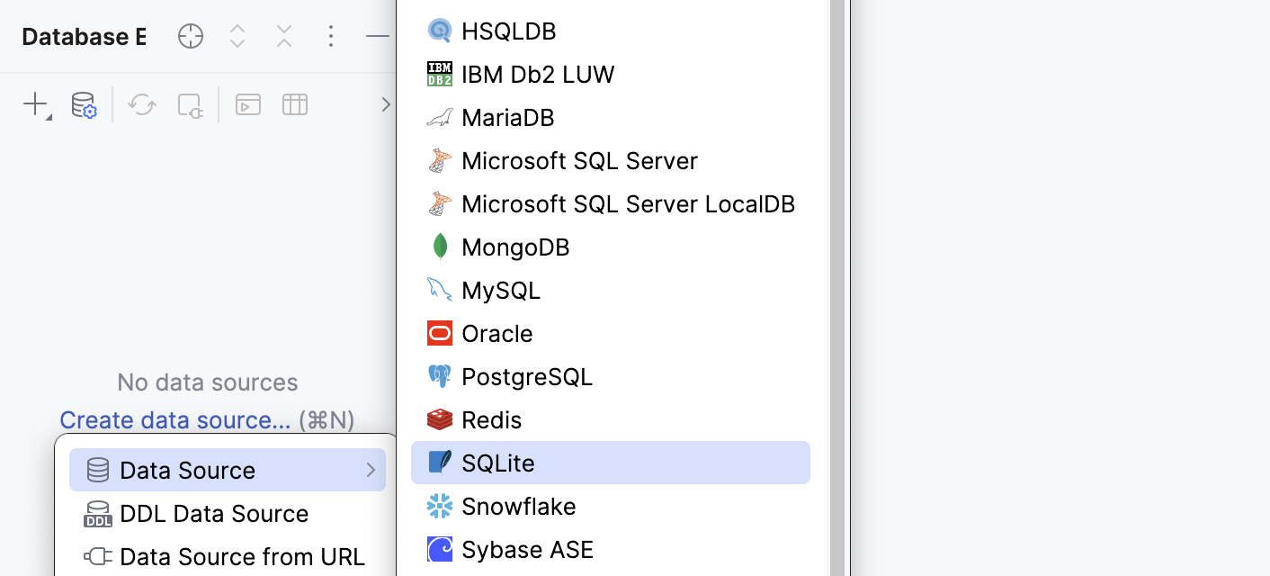 Select the sqlite% data source Select the sqlite% data source