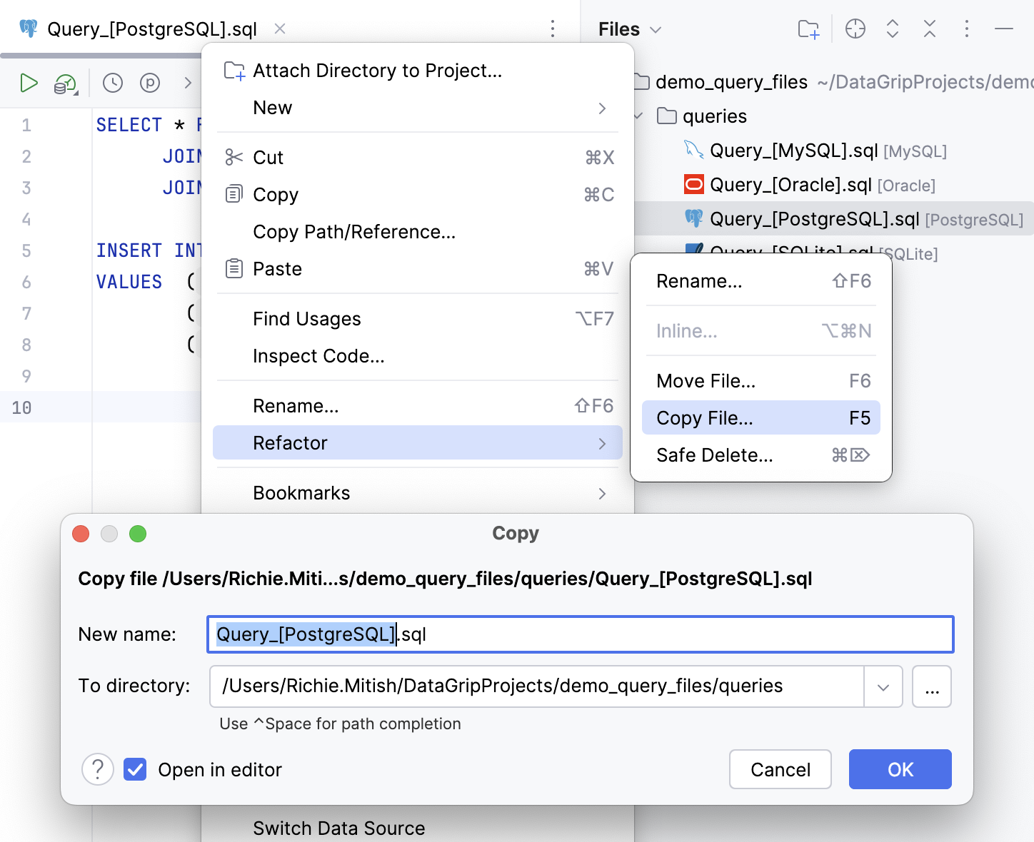 Copy a query file to another location