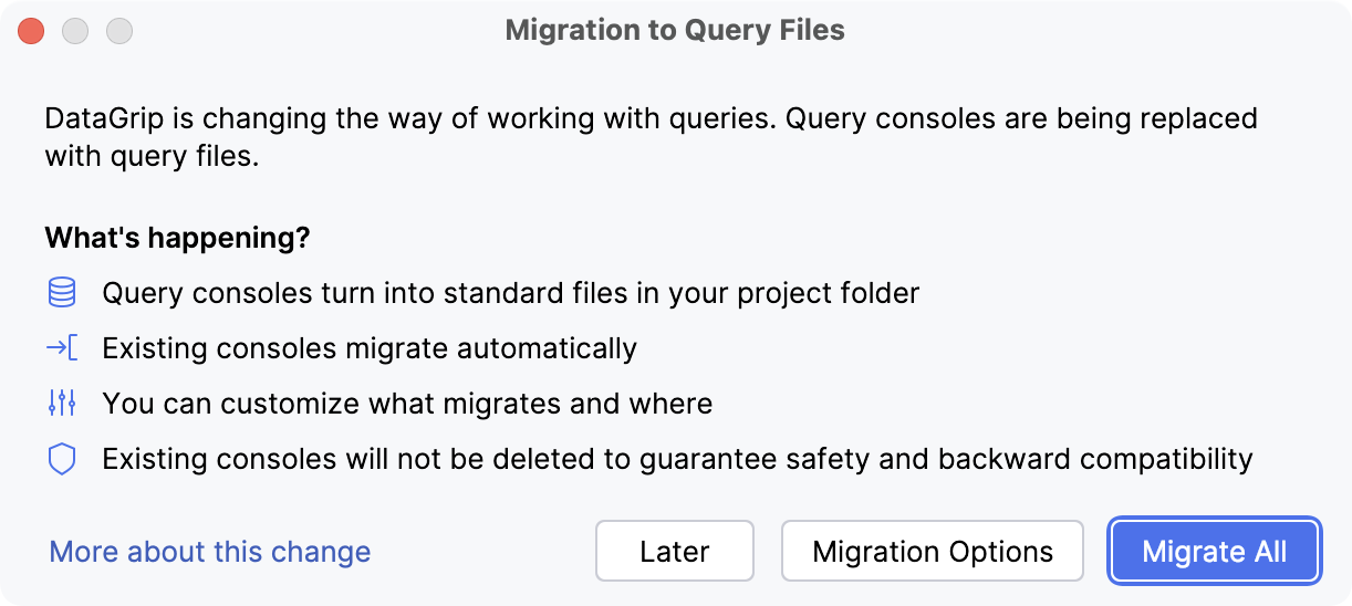 Query files migration dialog Query files migration dialog