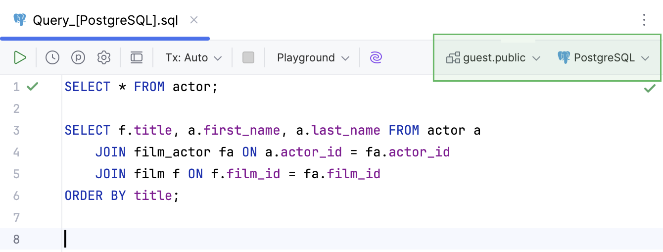 Schema and data source lists in the query file toolbar Schema and data source lists in the query file toolbar