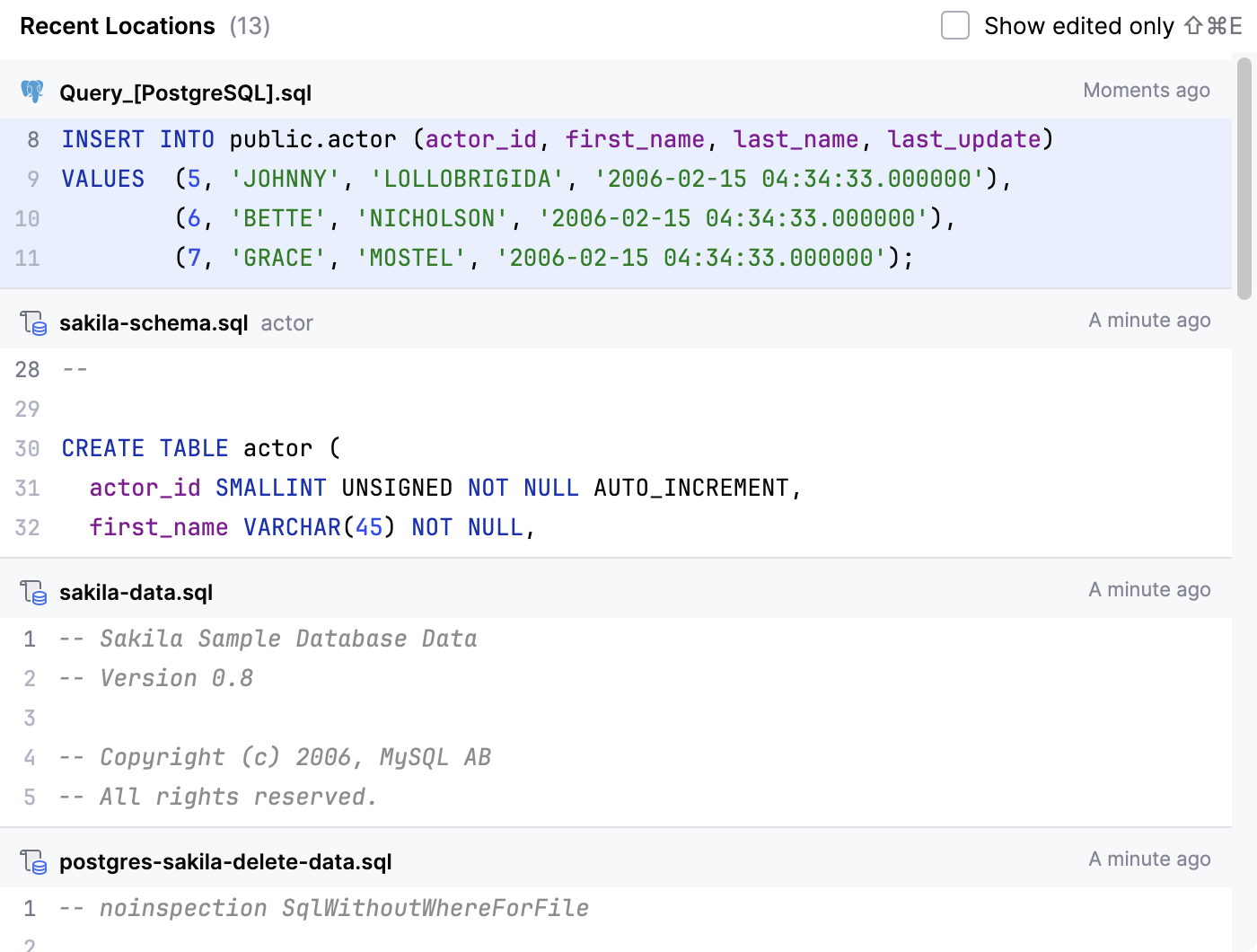 Recent Locations popup