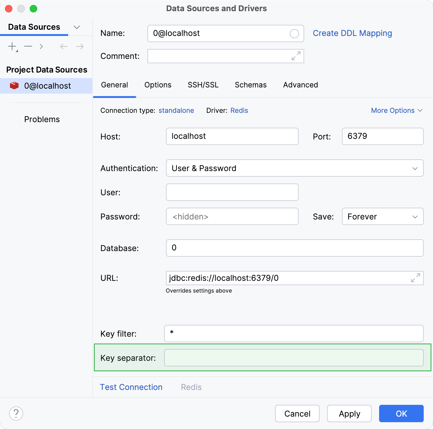 The Key separator field in data source settings The Key separator field in data source settings