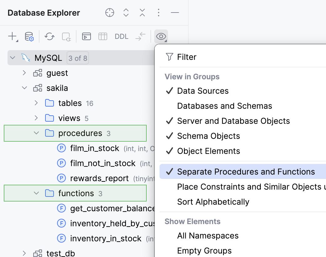 Routines display disabled in Database Explorer