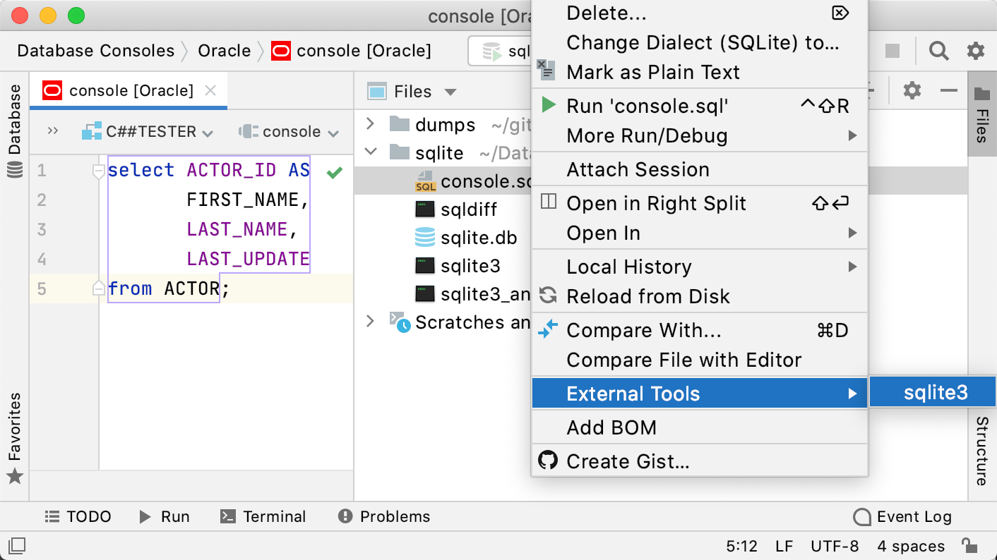 run sqlite3 from the context menu run sqlite3 from the context menu