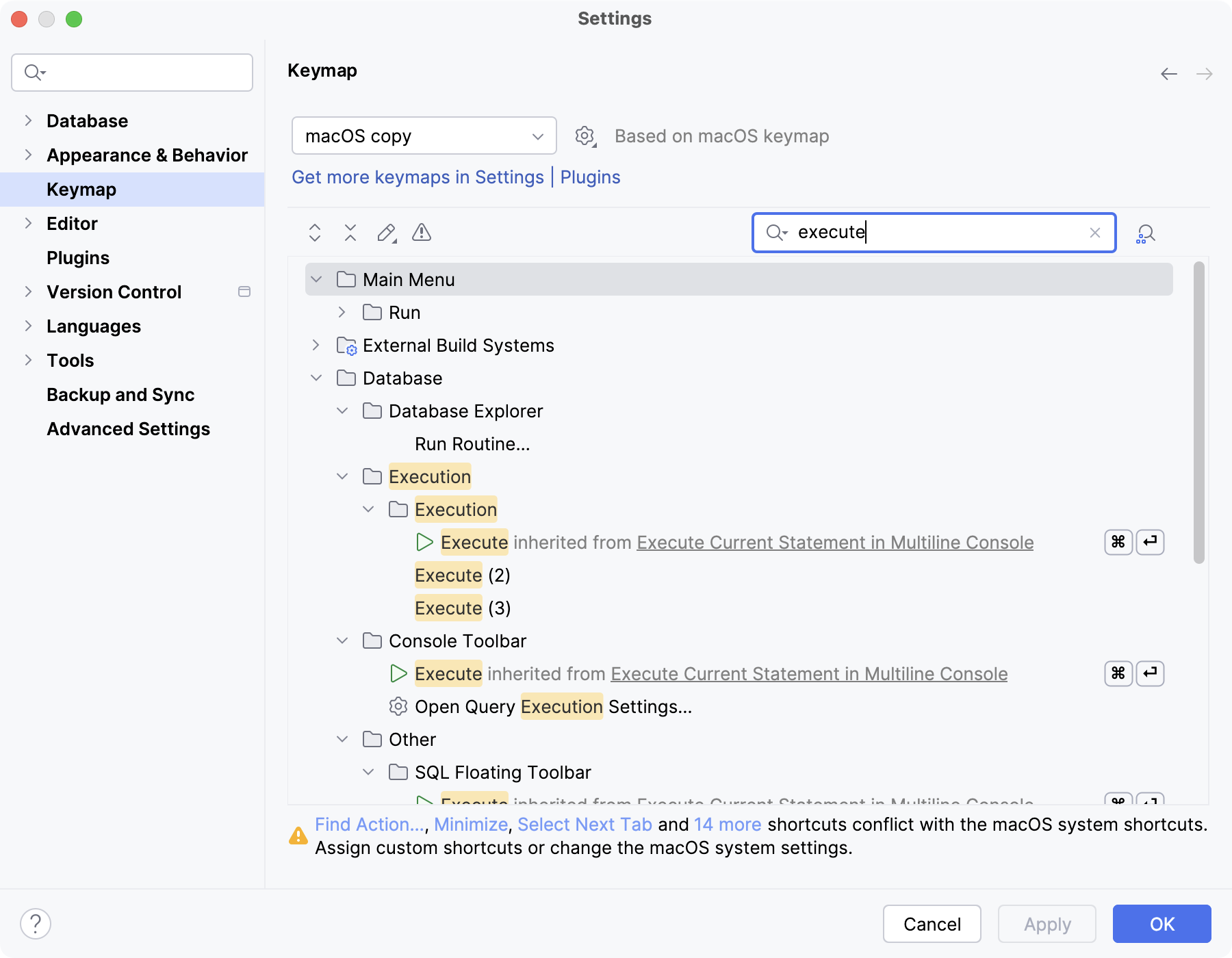 Selected keymap and action in search Selected keymap and action in search