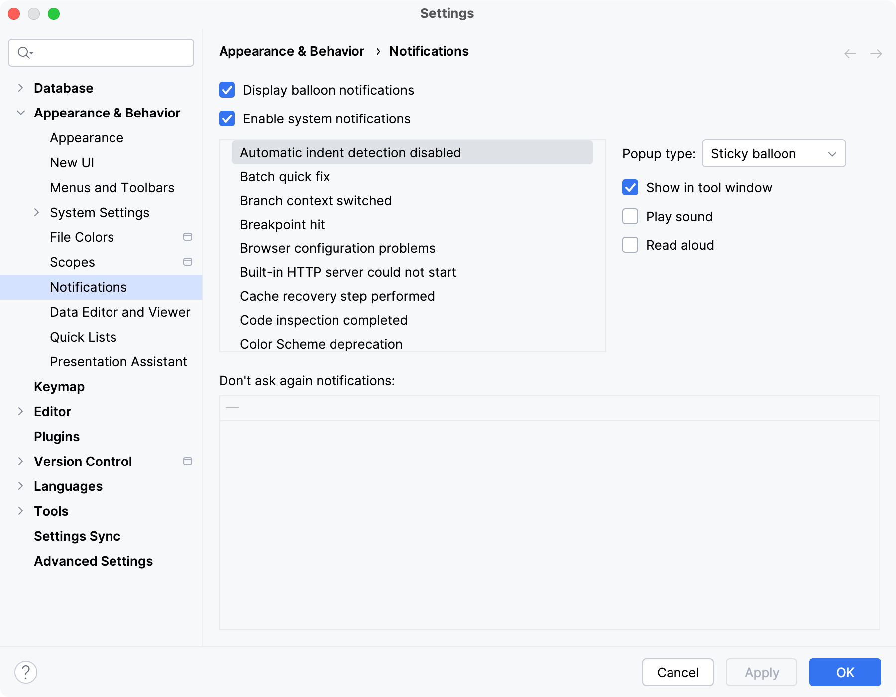 The Notifications settings page The Notifications settings page