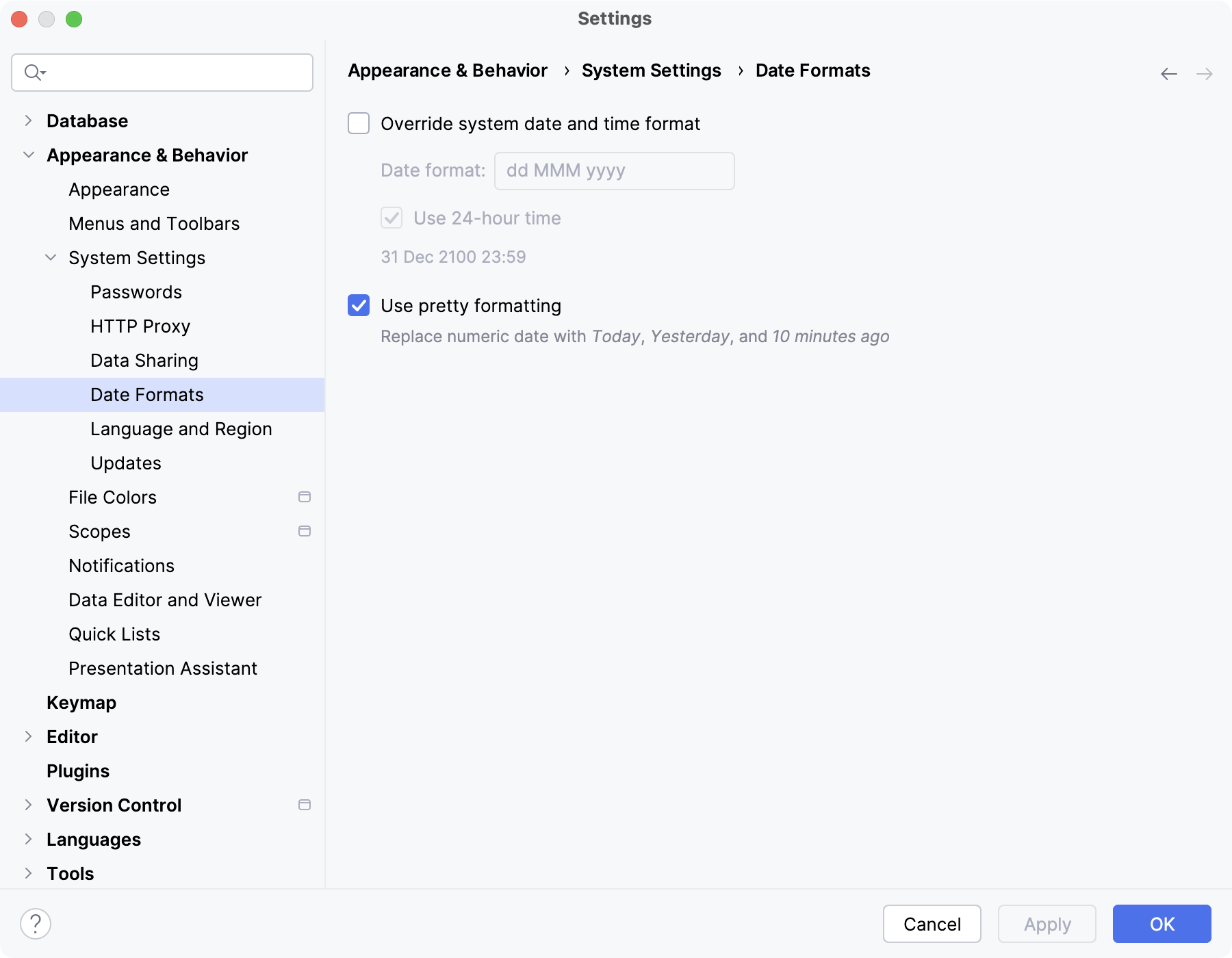 The Date Formats settings page The Date Formats settings page