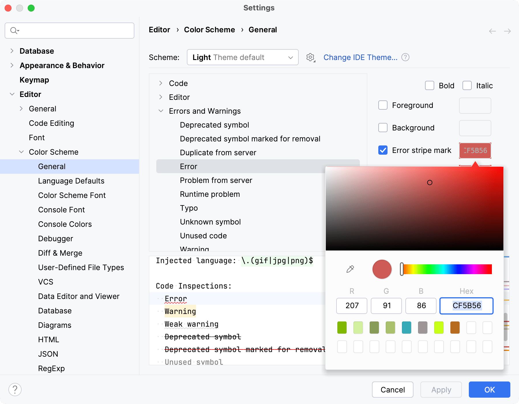 Changing error highlighting Changing error highlighting