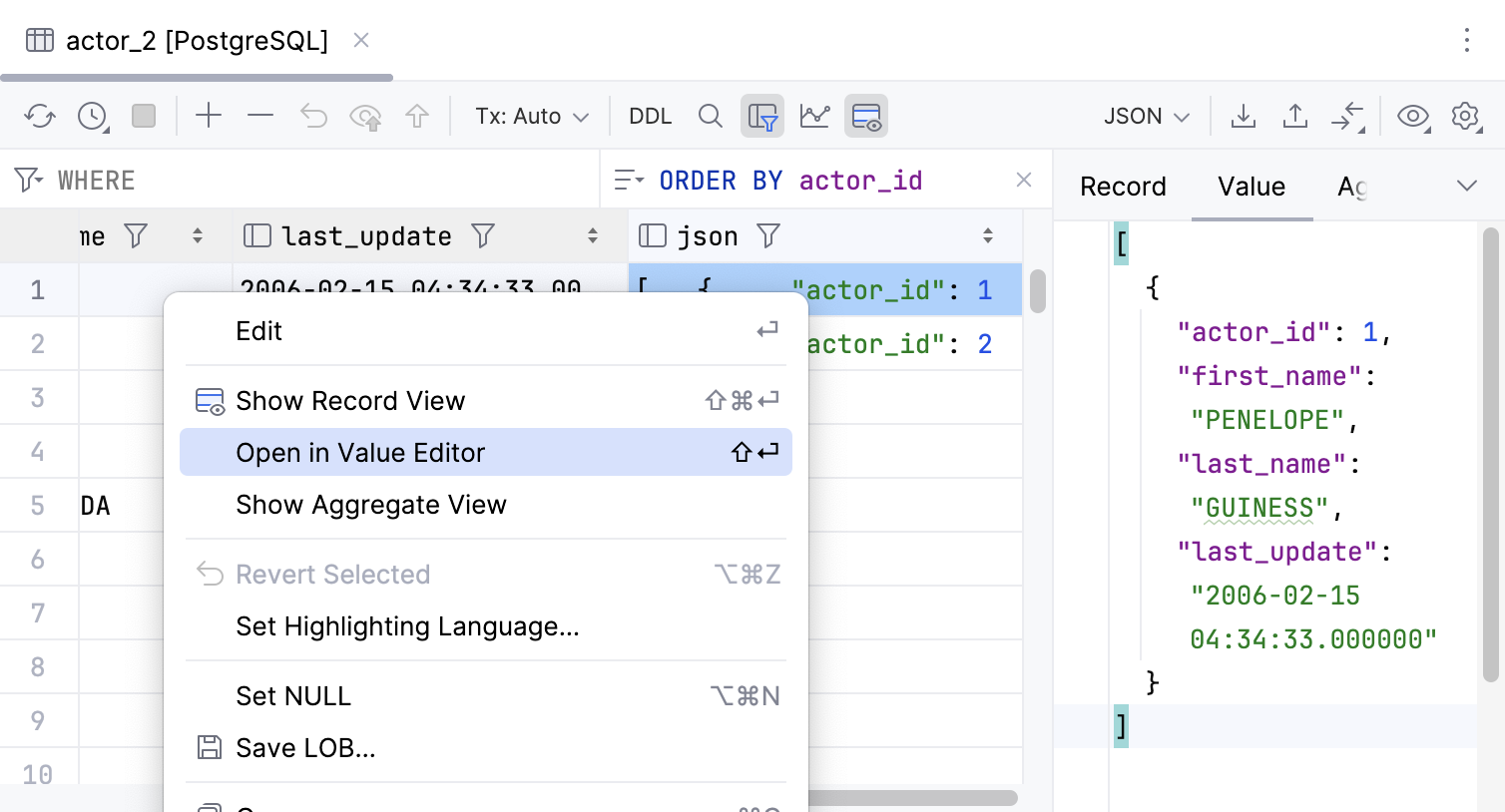 Open in Value Editor context menu option