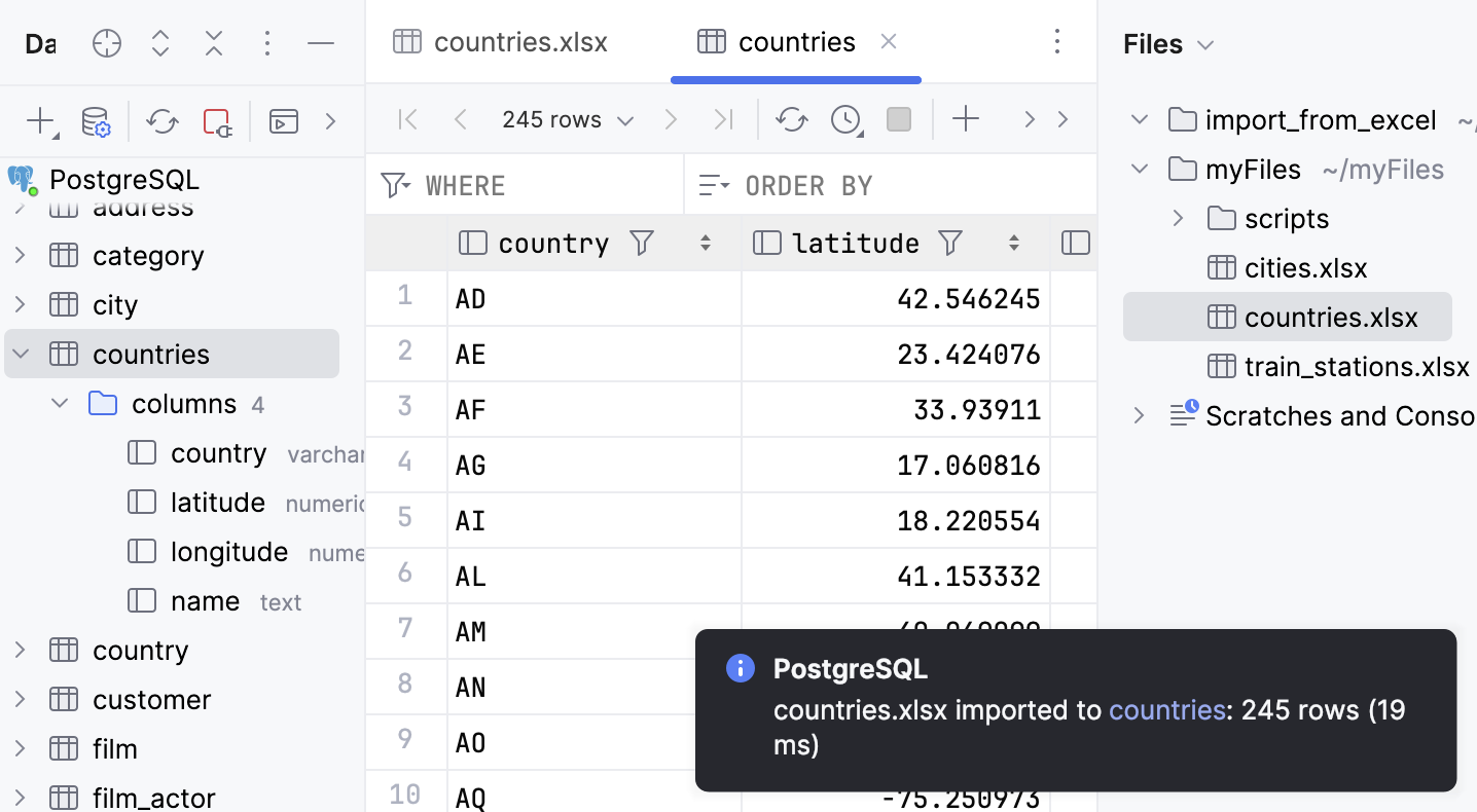 Excel file data is imported into the database table