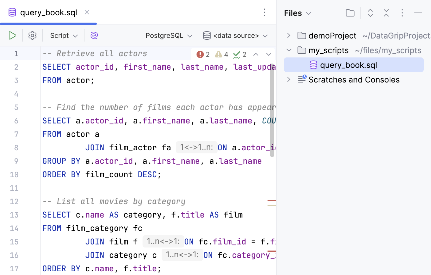 Open en existing SQL files in the attached folder