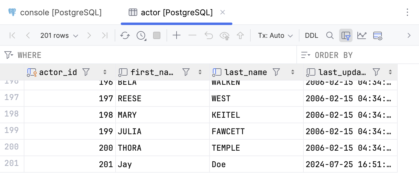 New record in the database table with the entered user parameters
