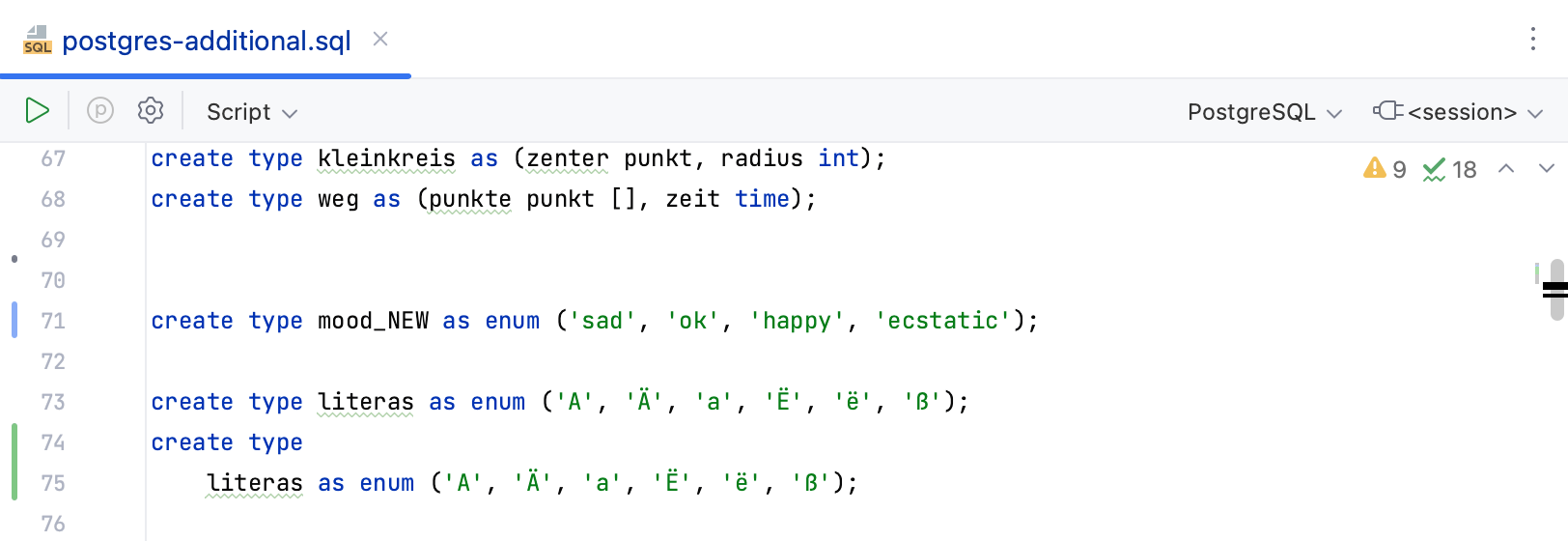 Line status colors shown in the editor Line status colors shown in the editor
