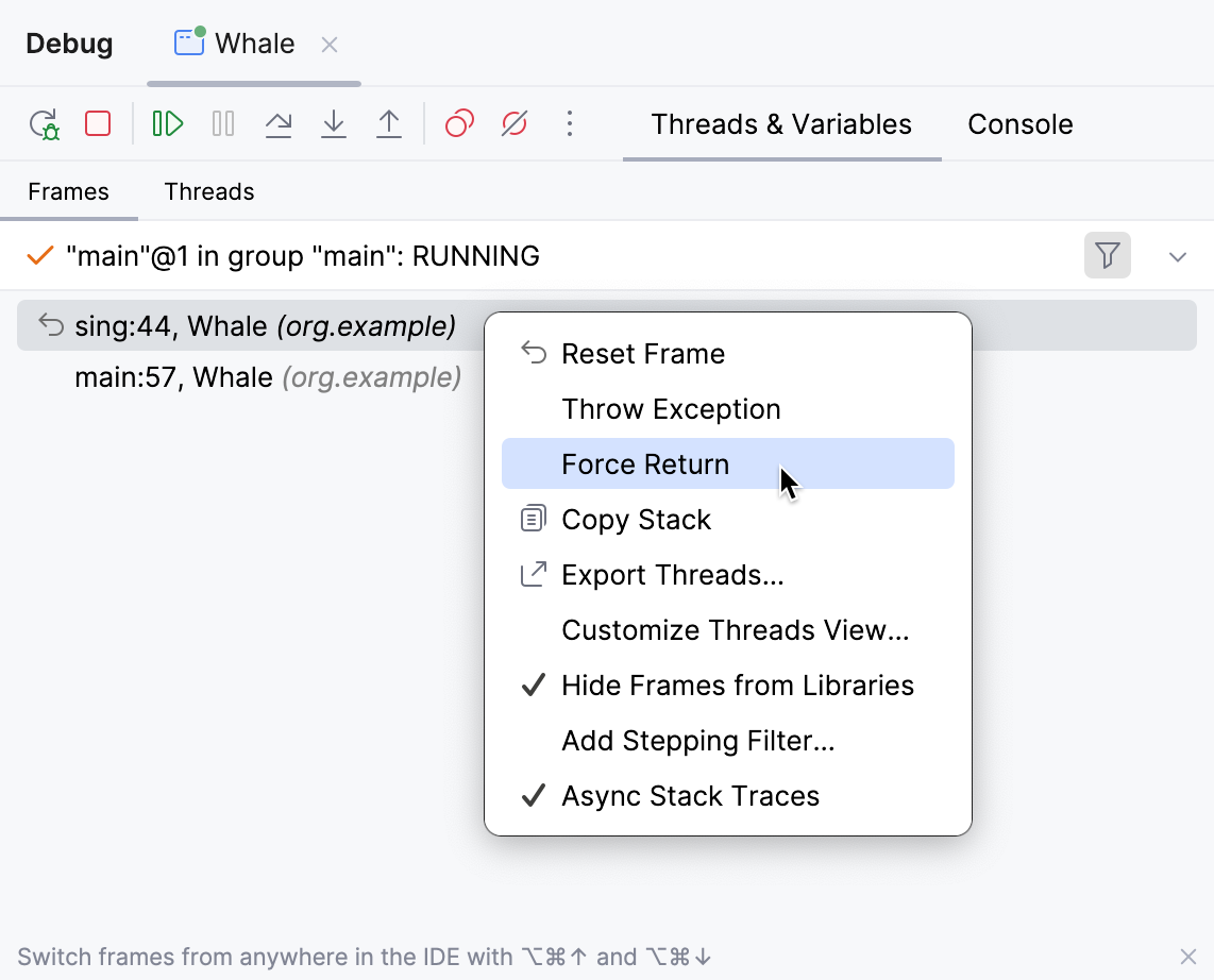 Force Return menu item Force Return menu item